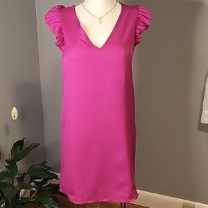Floerns Pink Pullover Flutter Sleeve Polyester V-Neck Mini Dress - Size S